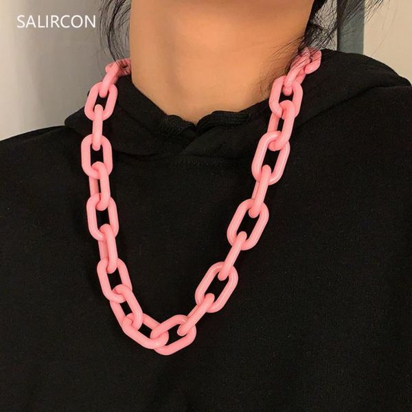 

salircon punk long arylic choker necklace for women men 5 colors thick link chain chunky necklace collares party jewelry gifts, Silver