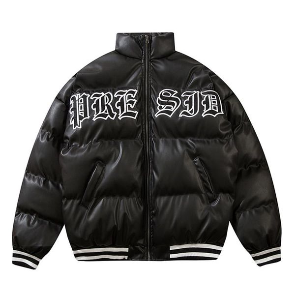 

lacible padded puffer jacket thick bomber down jackets parkas winter cotton zipper warm coats hip hop harajuku streetwear, Black