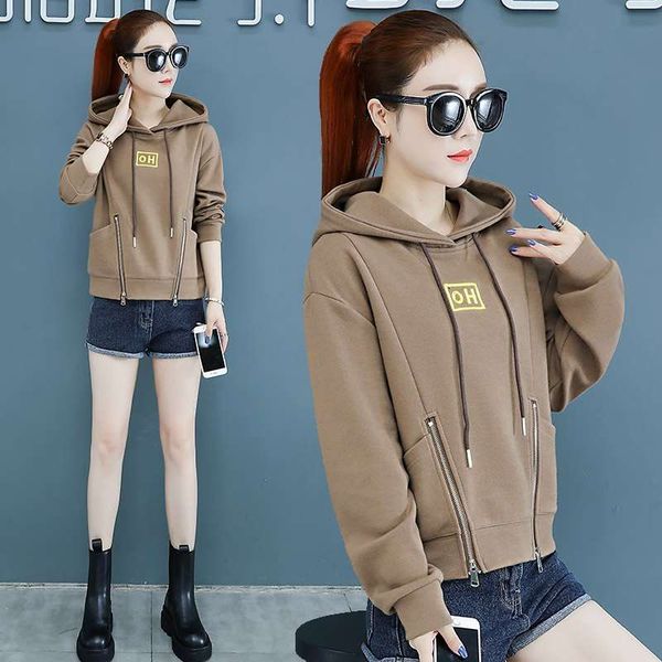 

foreign style versatile hooded sweater women's autumn and winter coat, Black