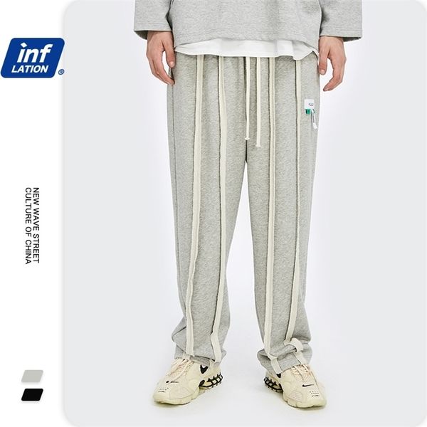 

inflation men loose fit knitted sweatpant in black 2020 fw elastic waist running sweatpant men hip hop outdoor trousers lj201221