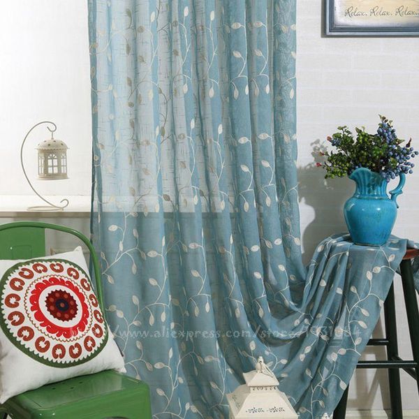 

curtain & drapes curtains for living room bedroom cotton thread embroidered leaves sheer tulle 3d cortinas jacquard window voile
