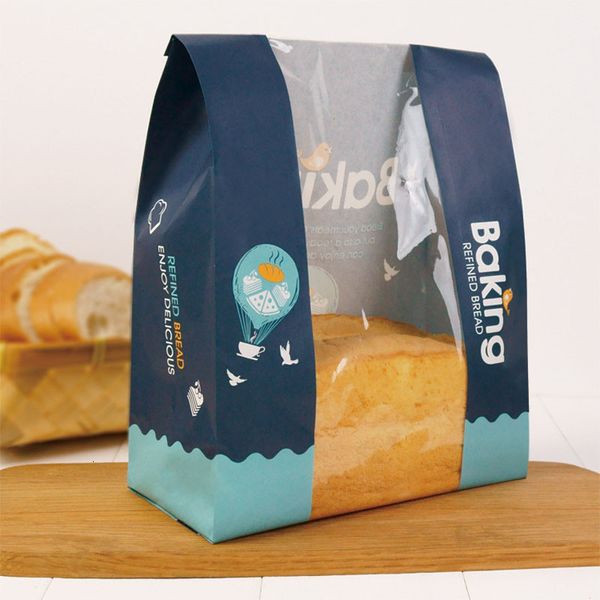 

love with window avoid oil kraft bread toast baking paper bag takeaway food hand made package bags zc0370