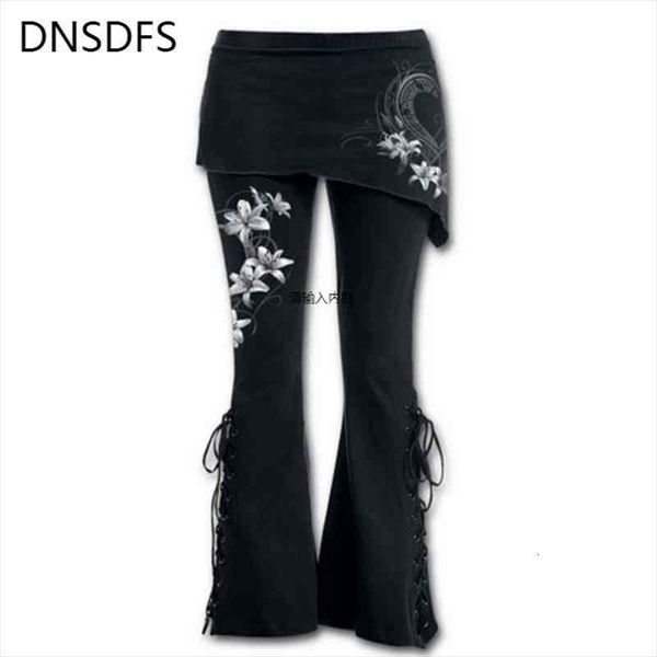 

brand women plus size 5xl trousers fashion flower printed bandage stretch large 4 5 flare pants cotton blends pants black, Black;white