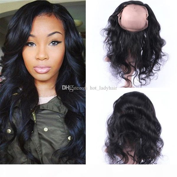 

dhl virgin peruvian hair 22.5x4x2 elastic band lace frontal closure body wave human hair ear to ear 360 lace frontal closure, Black;brown
