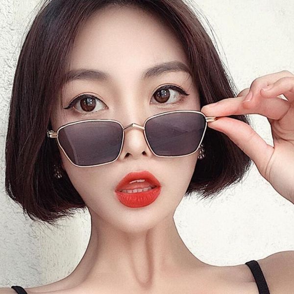 

sunglasses fashion small metal frame men women brand designer trapezoid ocean transparent red pink black shades eyeglasses uv400, White;black