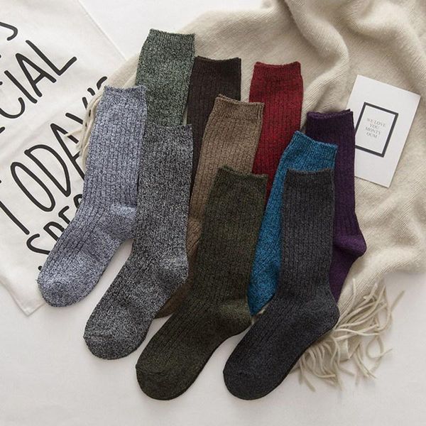 

1 pair men's fashion winter wool boots socks solid color long socks knitted, Black
