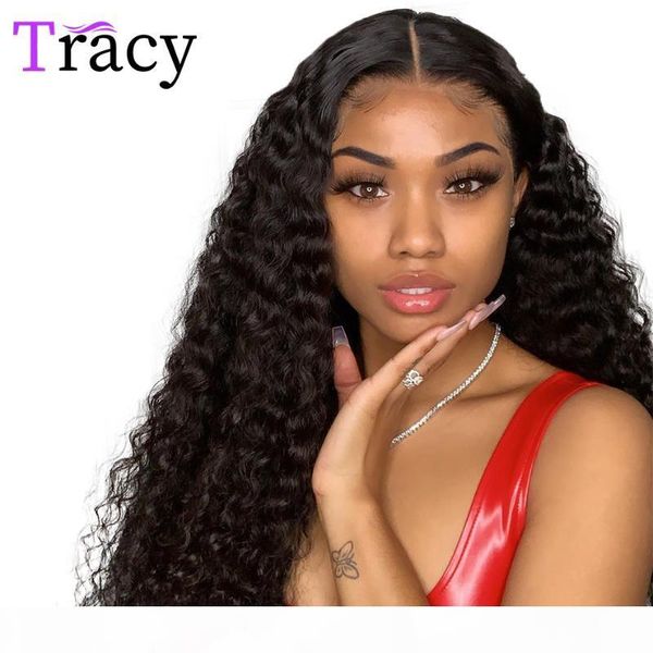 

deep wave lace closure human hair wig 4x4x1 lace wig with baby hair pre plucked women brazilian remy closure t-part wigs, Black;brown