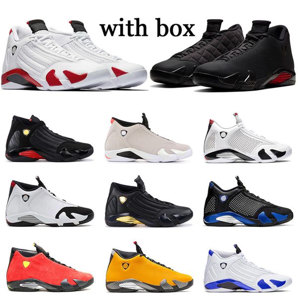 

box 14 with 14s new jumpman xiv mens basketball shoes se black ferr red hyper royal candy cane spm x white sneakers trainers, White;red