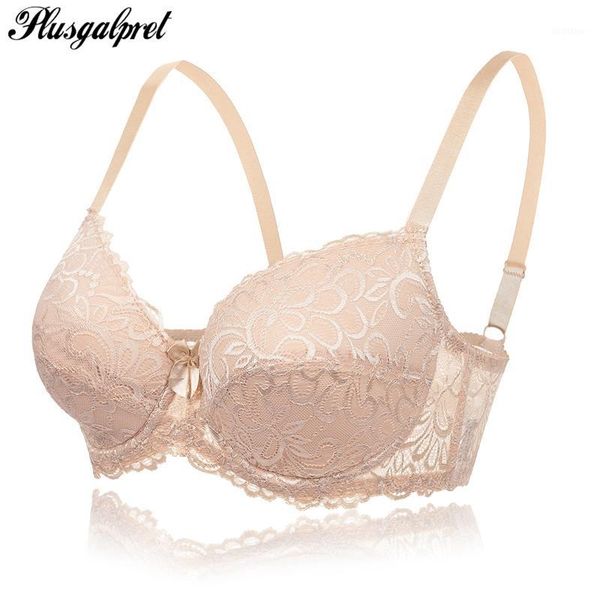 

plusgalpret plus size bra ultrathin lace bralette for woman full coverage cotton brassiere underwire c d dd e cup bras underwear1, Red;black