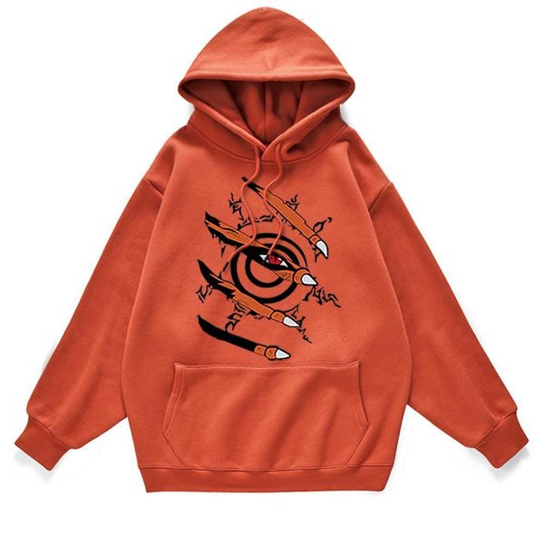 

мужские пуловеры наруто уличные моды аниме одежда курама ниндзюцу появляются толстовки для мужчин модный бренд с капюшоном пуловер, Black
