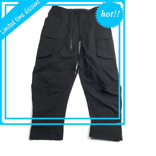 

hip hop lightweight calf-length track pants drop-crotch sweatpants four pockets styling, Black