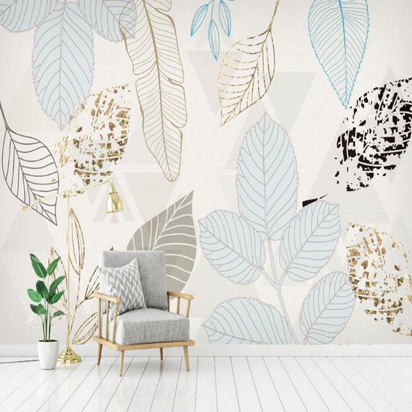 

custom mural 3d wall paper nordic vintage hand painted leaves abstract mural living room bedroom tv background papel de parede