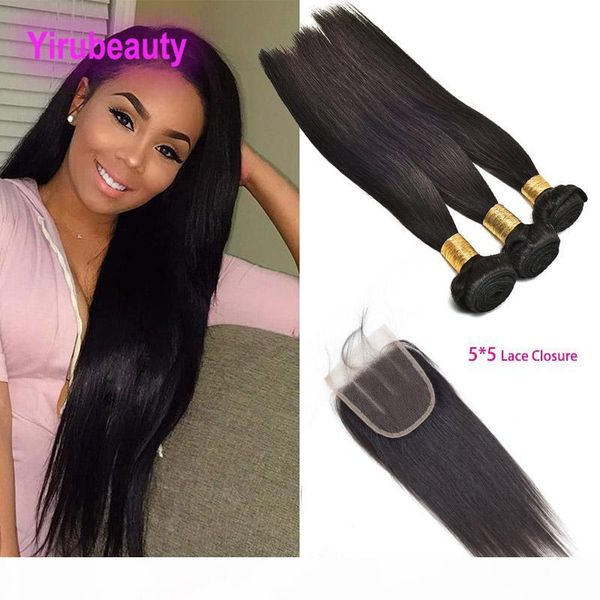 

brazilian 100% unprocessed human hair 3 bundles with 5x5 lace closure silky straight virgin hair lace closure with baby hair 8-28inch bundle, Black;brown