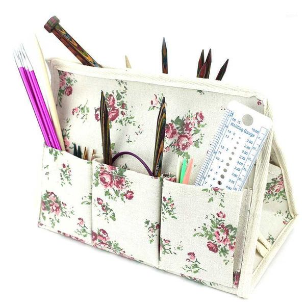 

knitting tools bag linen deskstand box multifunction waterproof 6 pockets tiussue case storage bag for needles and yarns1, Black