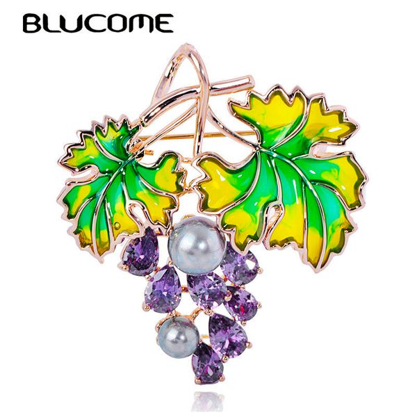

blucome vivid fruit grape shape brooches zircon copper jewelry for women's luxury brooch pins wedding clothing skirt accessories 201009, Gray