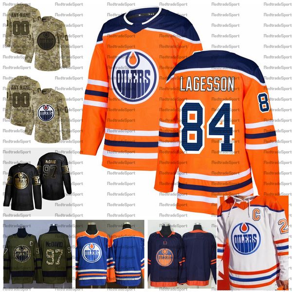 

2021 reverse retro customize #84 william lagesson edmonton oilers hockey jerseys golden edition camo veterans day fights cancer shirts, Black;red