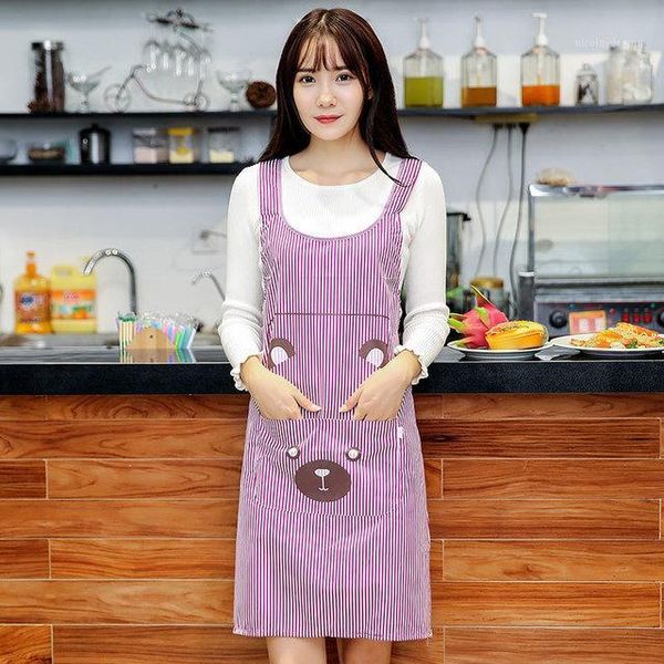 

aprons cute women lady waterproof bib apron dress restaurant home kitchen with pocket cooking cotton smock bear bib1