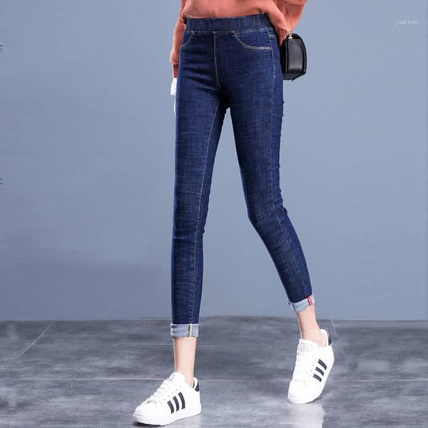 

harajuku high street pencil pants for women korean blue denim femme 2020 plus size jeans high waist bottoms elasticated waist1