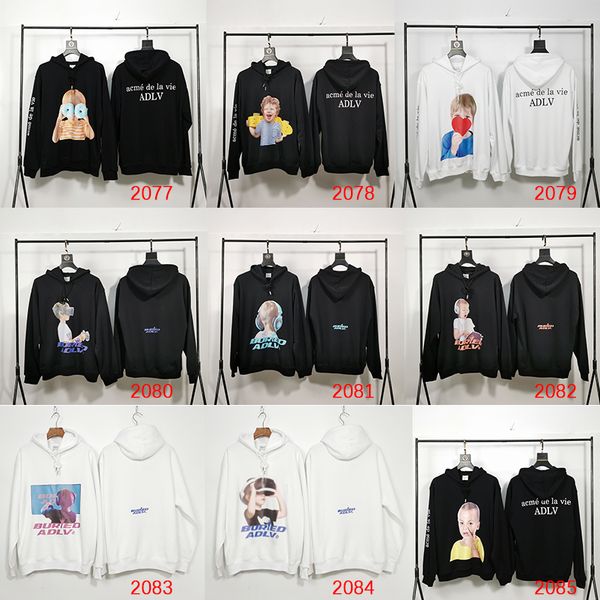

adlv acmedelavie funny kids p print korean streetwear fashion men and women couple hoodies sweaters casual loose youth hiphop pullovers, Black