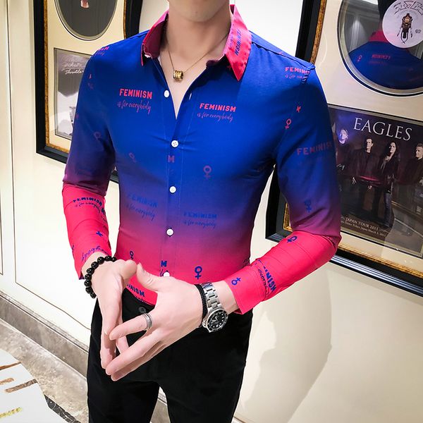 

2020 spring fashion long floral shirts for fine men fit streetwear blouse homme club tuxedo 3xl sell warm casual shirt dfo3, White;black