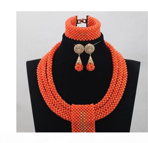 

whole salefantastic wedding african coral beads jewelry set handmade party bridal statement necklace earrings set cnr723, Slivery;golden