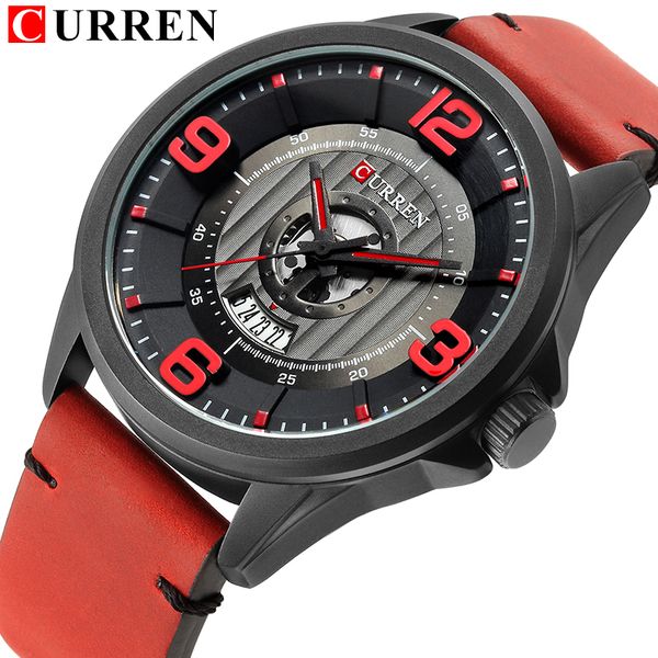

curren 2018 new men watches digital quartz army military waterproof clock leather strap date wristwatch reloj hombre, Slivery;brown