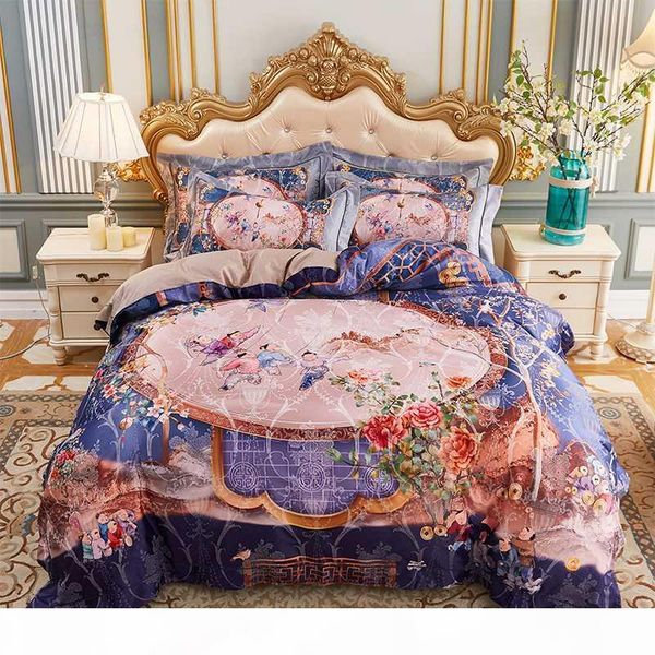 

4шт египетский хлопок пододеяльник наборы king  size европейский стиль постельного белья наволочки вышивка одеяло постельное белье