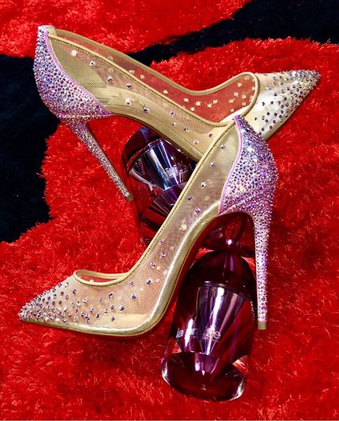 

famous follies strass pumps pointed toe women's red bottom pumps pointed toe lady high heels mesh dress party wedding eu35-43,with box, Black