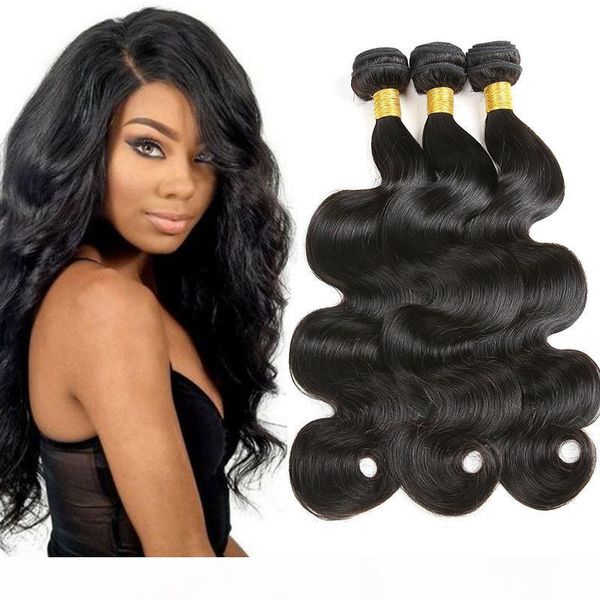

brazilian unprocessed virgin hair bundles deals 3pcs lot body wave human hair weave malaysian indian peruvian hair extensions, Black