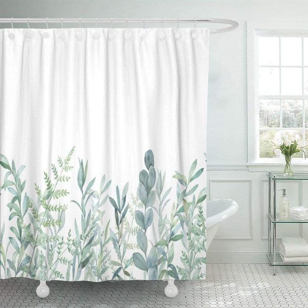 

shower curtains curtain with hook green eucalyptus watercolor flower pattern plant waterproof