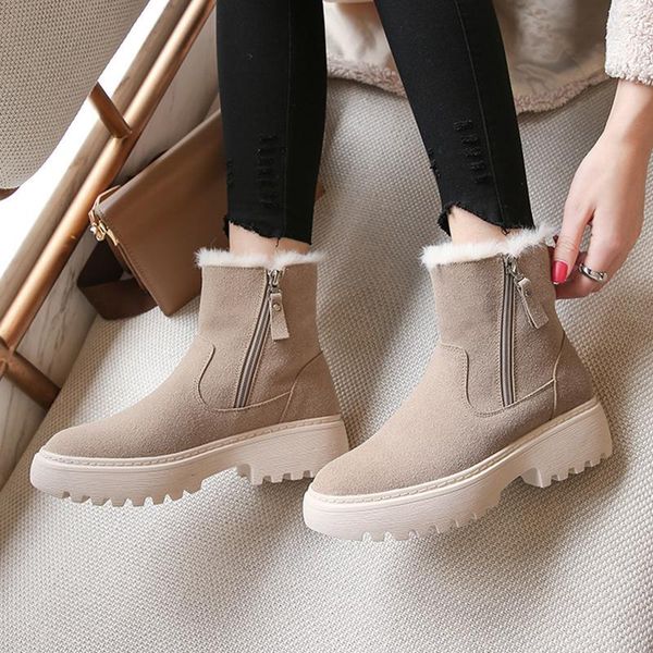 

2021 new snow warm fur plush thick sole ankle boots winter plus size side zipper non-slip women short ij5z, Black
