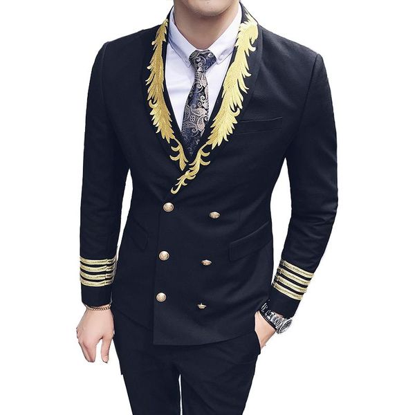 

men's suits & blazers stage dress men double-breasted suit ( jacket + vest pants ) high-end fashion embroidery wedding bridegroom, White;black