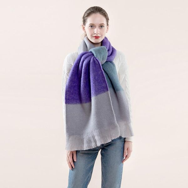 

scarves ladies color-blocking scarf shawl mohair warm autumn and winter cashmere, Blue;gray