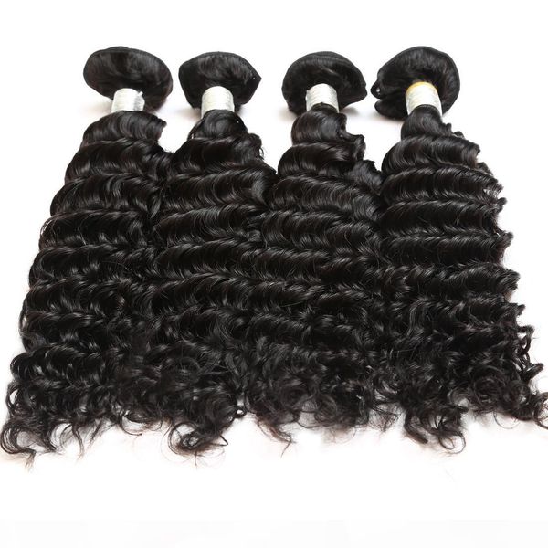

12a deep wave raw human hair 4bundles with natural color grade quality brazilian peruvian malaysian indian hair 12-26inch, Black