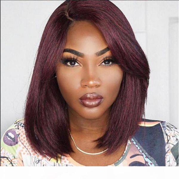 

99j lace wig 100% virgin human hair lace front wigs red full lace wig 99j silky straight for black women, Black;brown
