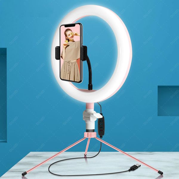 

20cm pink desk makeup ring light with phone holder tripod for taking selfie p video live stream on youtube tiktok instagram