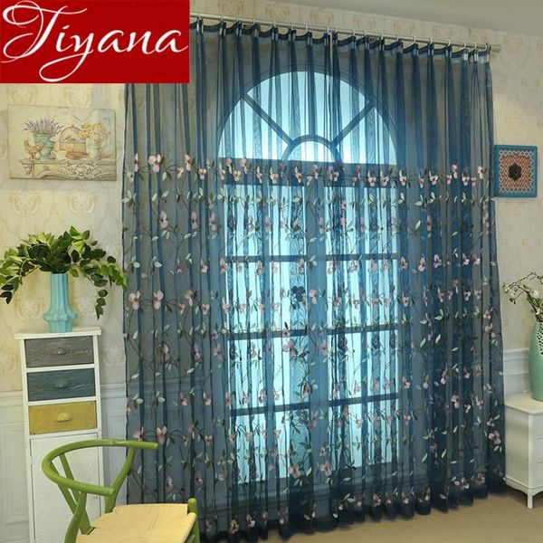 

curtain & drapes floral blue embroidered voile living room bedroom red window screen tulle sheer fabrics blinds t&274#30