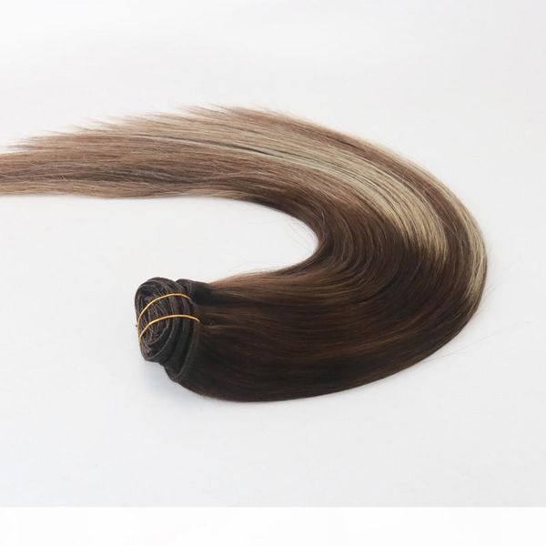 

human hair clip in hair extension ombre balayage color #3 #24 #3 grade virgin remy hair straight 100g per bundle, Black