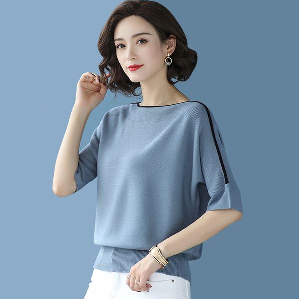 

2021 new summer fashion mesh half a sleeve blue pullovers large -xxxl female sweater uvyp, White;black