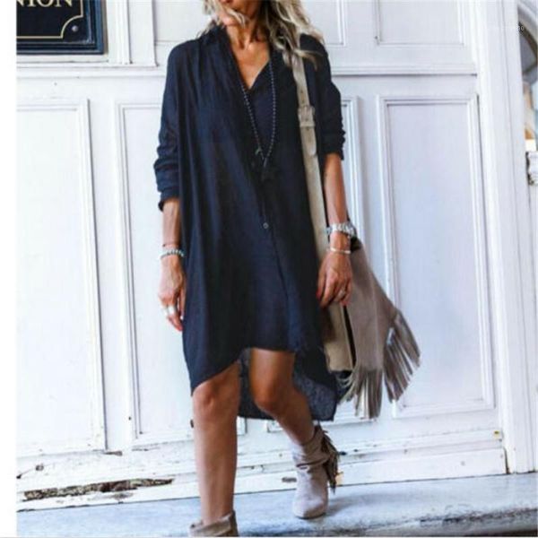 

2020 fashion womens casual loose shirt blouse dresses ladies long sleeve oversize shirt dress females dress new clothing1, Black;gray