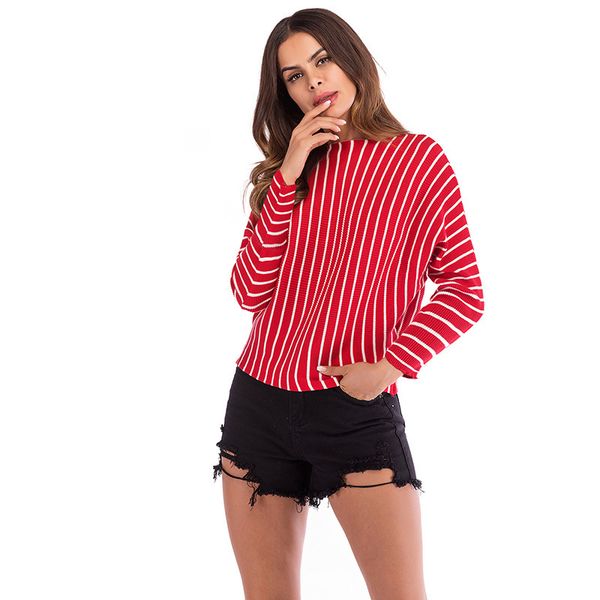 

2019 autumn women's bat sleeve loose pullover striped knitwear sweaters, White;black