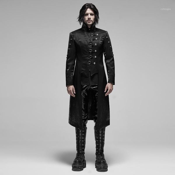 

punk rave men goth gorgeous mid-long coat asymmetrical flaps metal zipper cardigan evening dinner jacket1, Tan;black