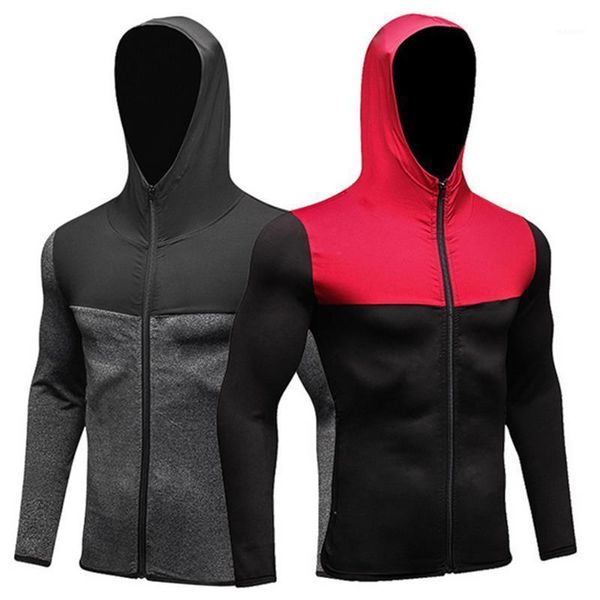 

fashion mens patchwork bodybuilding fitnss hooded zipper pocket compression quick dry sporting jacket outwear gyms coat1, Black;brown