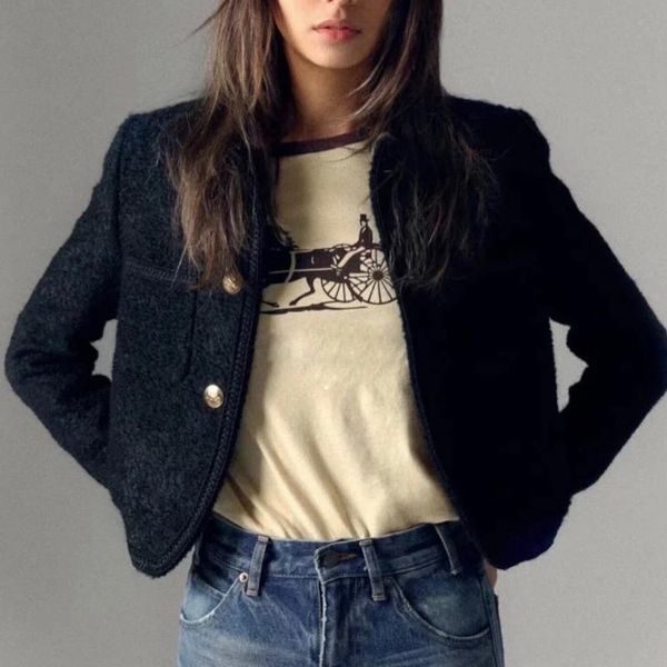 

women's wool & blends 12.12 high end fashion winter vintage single breasted tweed short jacket coat, Black