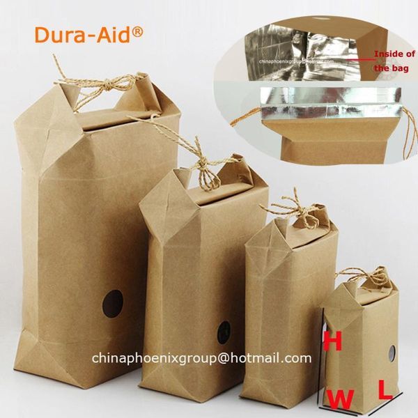 

dura-aid 50pcs l14*w8*h20.5cm resealable paper bag for gift rice snack packaging kraft bags window