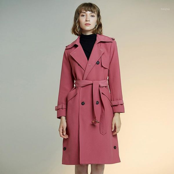 

fashion women suede trench coat 2020 new spring autumn slim with belt meidum long windbreaker ladies overcoat korean clothing1, Tan;black