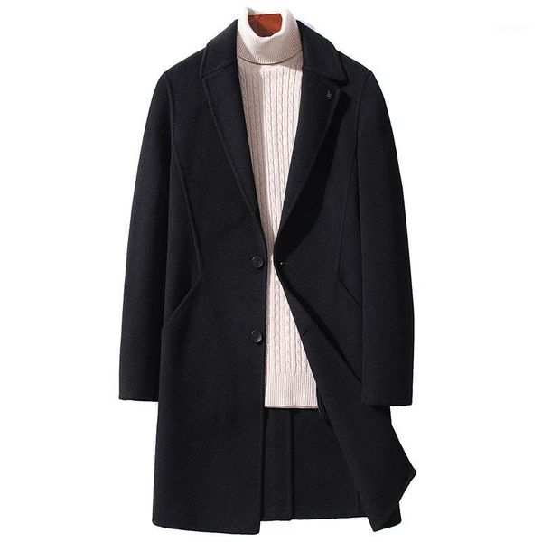 

men's wool & blends paulkonte classic long coat europe and america business simple wild woolen double breasted jacket1, Black