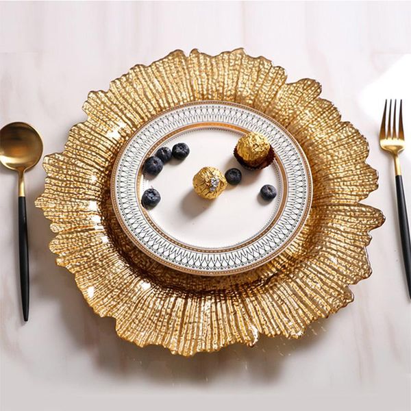 

dishes & plates european gold-rimmed glass pearl plate western dish fruit salad tray fancy steak tableware