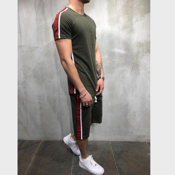 

2019 new brand men t-shirt suit 2 piece casual short sleeve o-neck fashion printed cotton t shirt and shorts men1, Gray