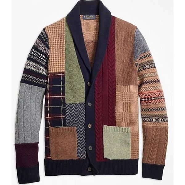 

winter new checked jacket men fashion coats plaid woolen shirt jackets mosaic color warm pullover sweater, White;black
